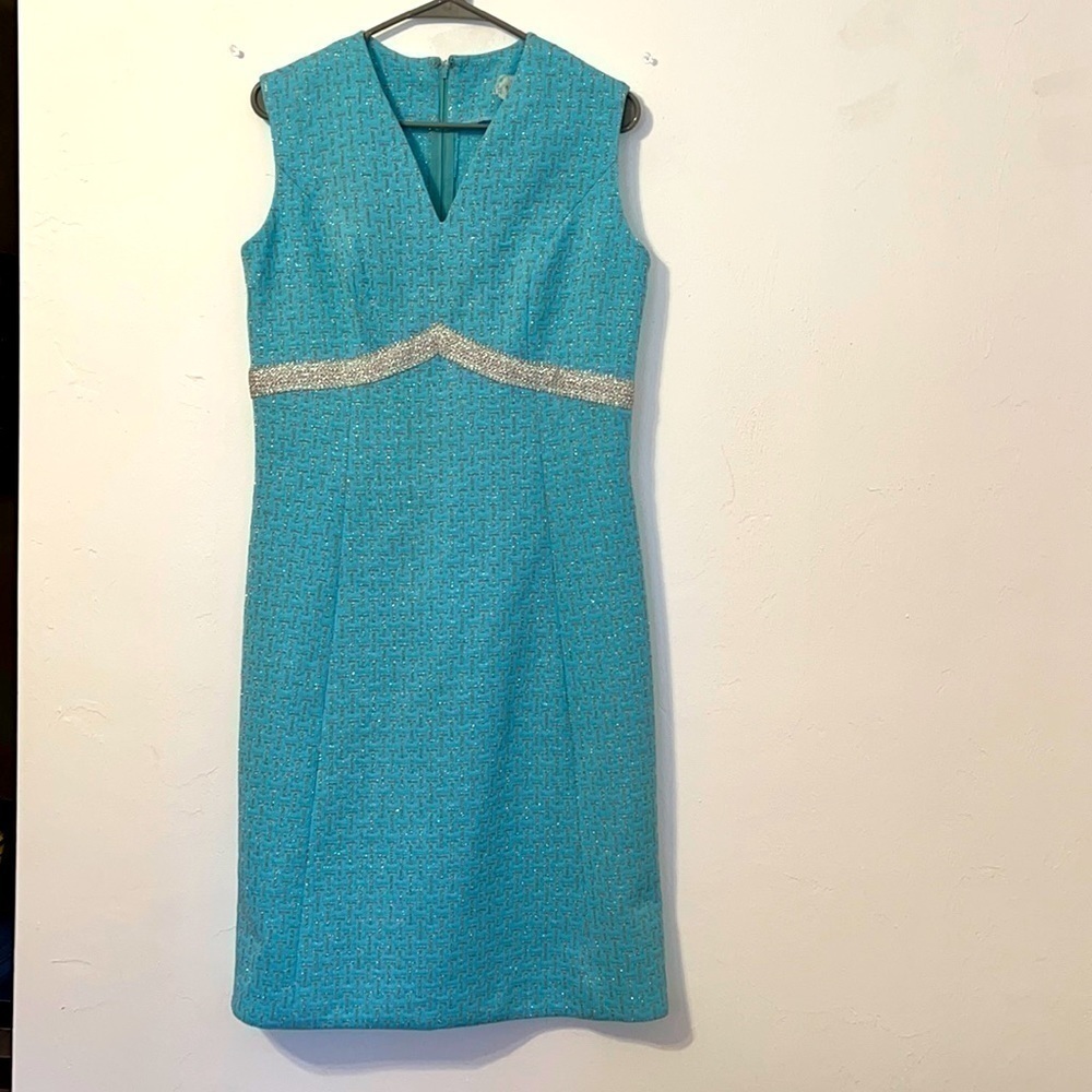 Leslie Fay Blue Metallic Dress Vintage